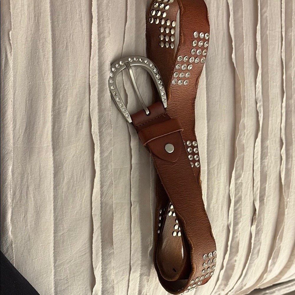 Studded Brown 100% Leather Belt